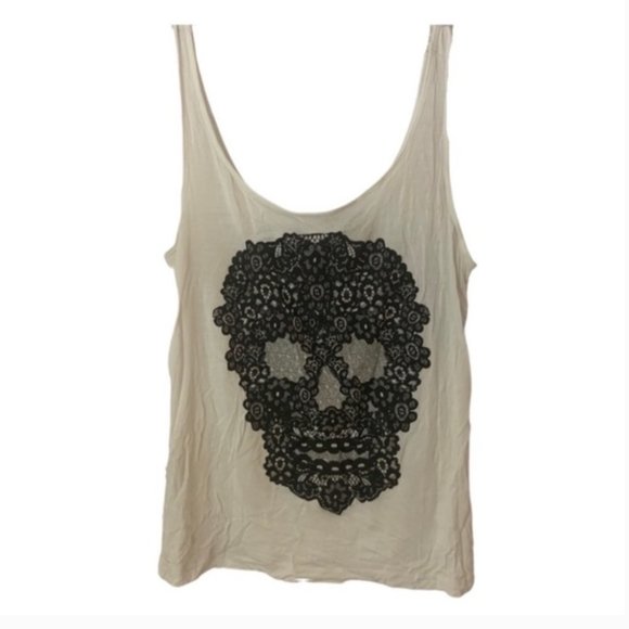 H&M Divided White Tank Top With Black Skull - Picture 1 of 6